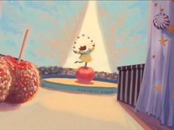 candy apples and a dancing person