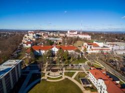 Aerial photo of campus from above Russ Hall